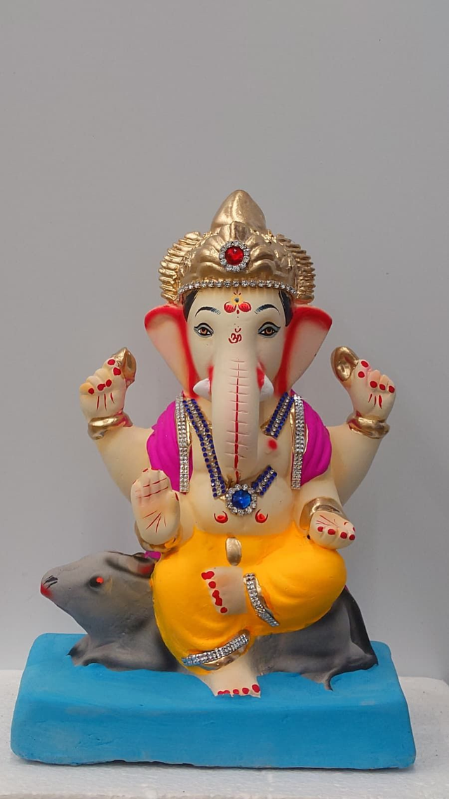 Kesari Eco-Friendly Ganesh Idol 10inch – Blue Gemstone & Mooshak