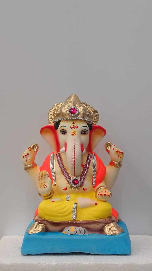 Elegant Pink Eco-Friendly Ganesh Idol 10inch – Ornate Golden Crown