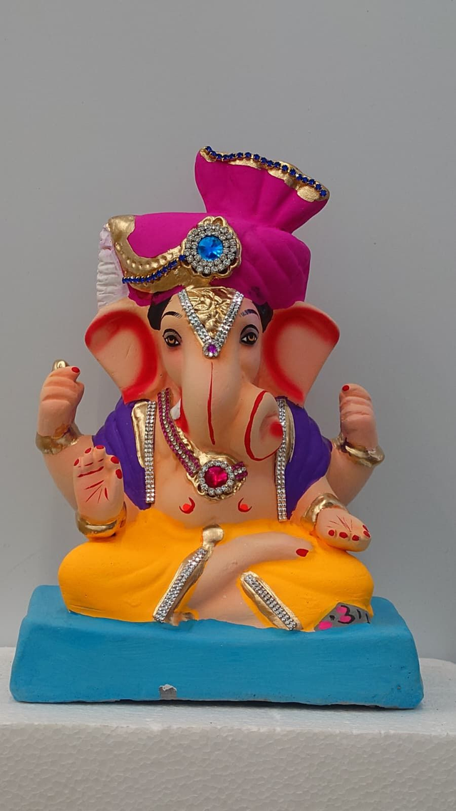 Royal Purple Eco-Friendly Ganesh Idol 10inch – Traditional Pagdi Design