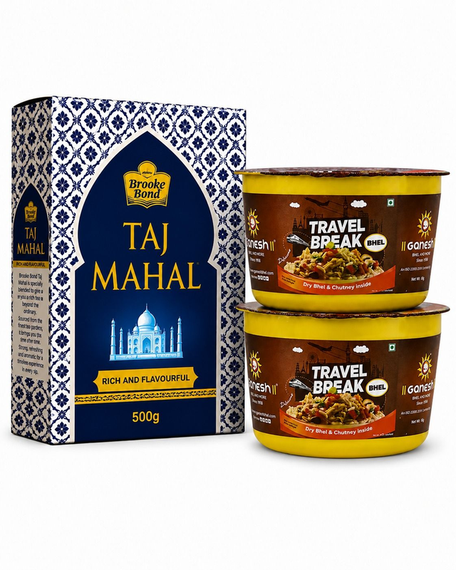 TAJ MAHAL TEA 500g + 2 x GANESH BHEL BHEL TRAVEL PACK 100g