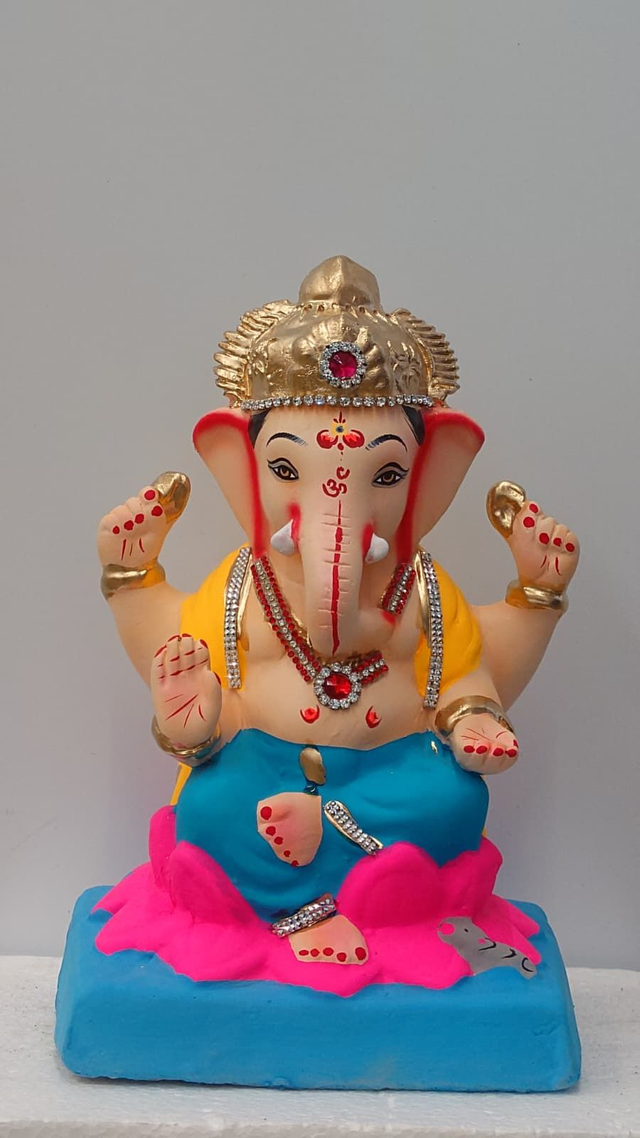Divine Turquoise Eco-Friendly Ganesh Idol 10inch– Golden Crown & Gemstone