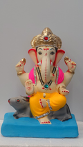 Shubh Labh Eco-Friendly Ganesh Idol 10inch – Golden Crown with Mooshak