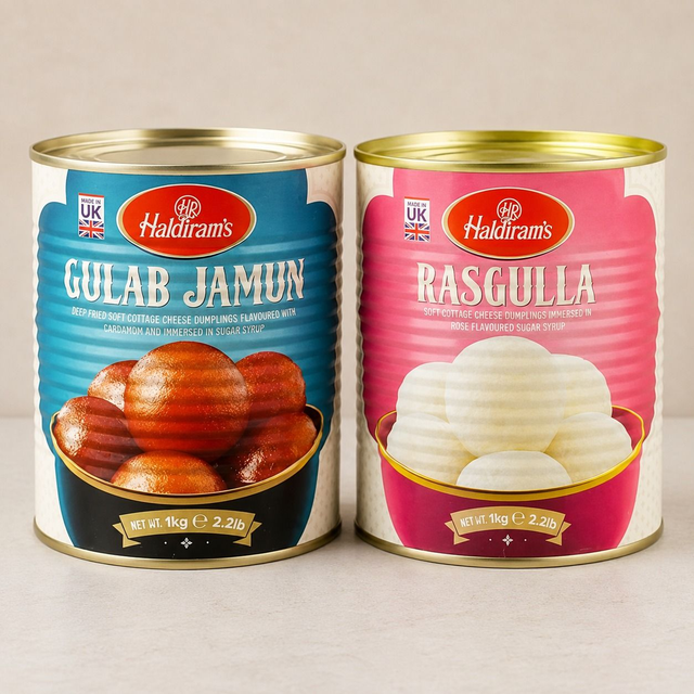 Haldiram's Traditional Sweet Combo – Gulab Jamun (1kg) + Rasgulla (1kg) Tin Pack