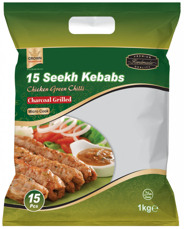 CROWN FROZ. KEBAB CHICKEN GREEN CHILLI (15 pc) 1 kg